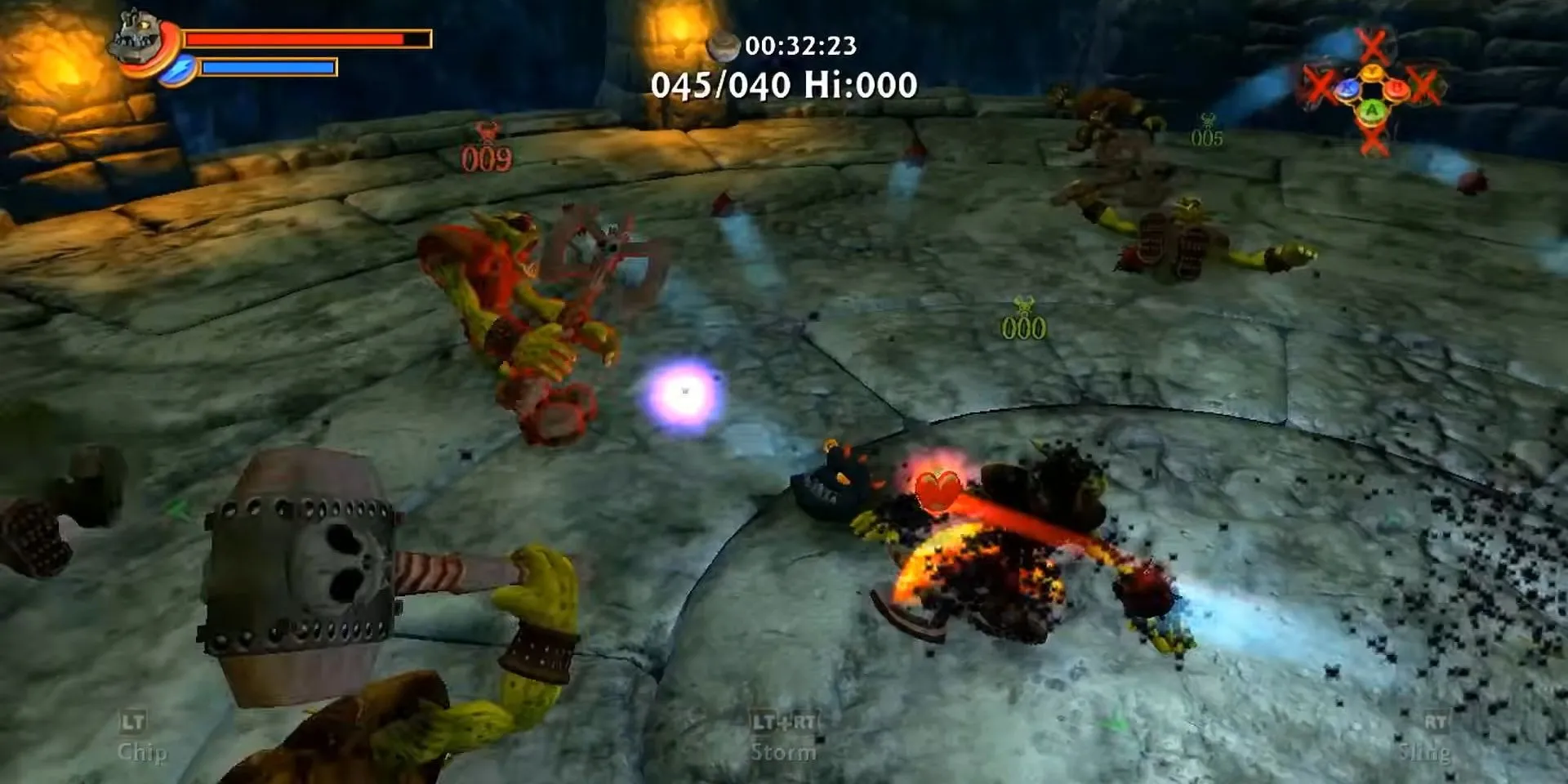 Kameo trong dạng Rubble chiến đấu với quái vật trong game Kameo: Elements of Power trên Xbox 360