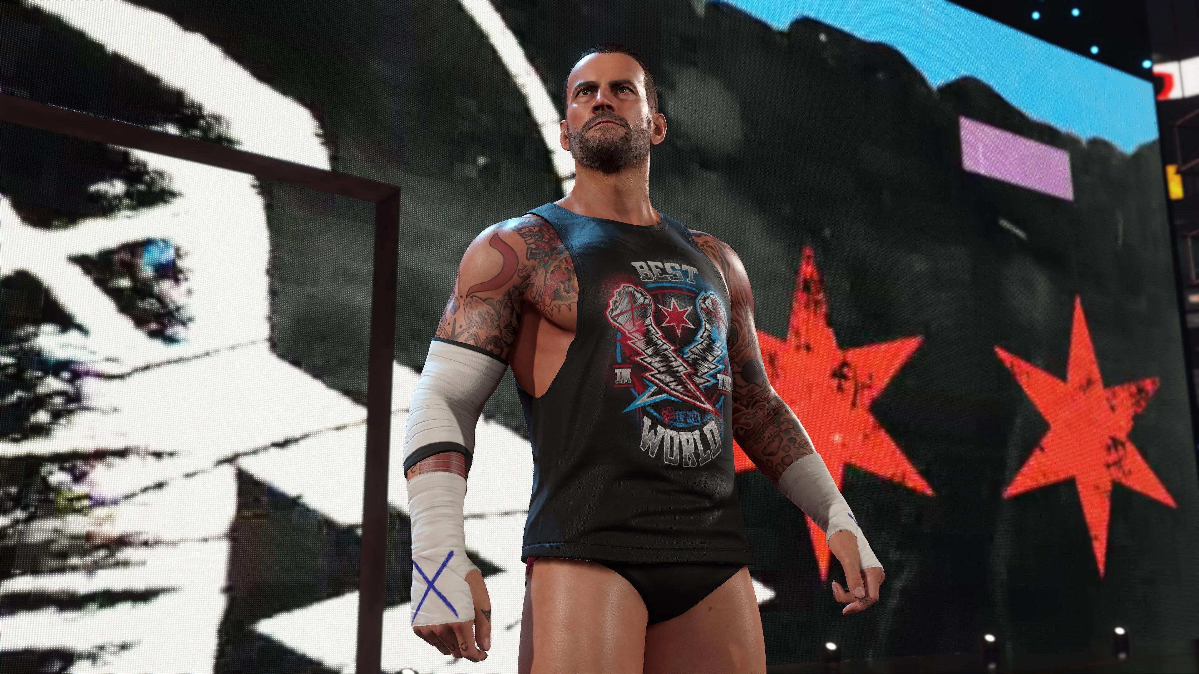Khoảnh khắc thi đấu căng thẳng trong game WWE 2K25.