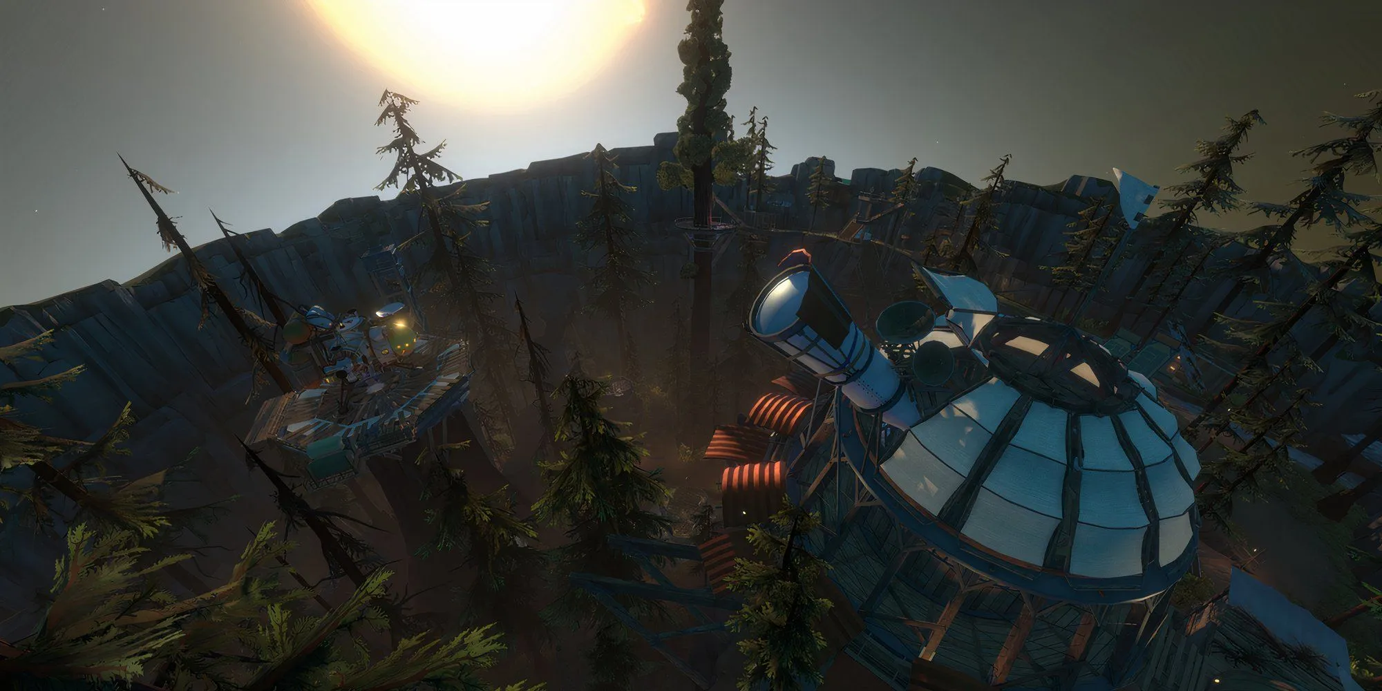 Khung cảnh một hành tinh rừng rậm nhìn từ không gian trong game khám phá Outer Wilds