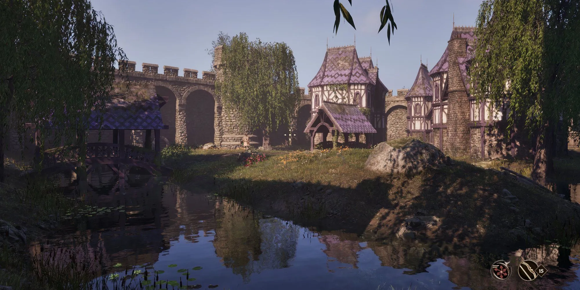 Khung cảnh một thành phố cổ kính ở tỉnh Cyrodiil trong Oblivion Remastered