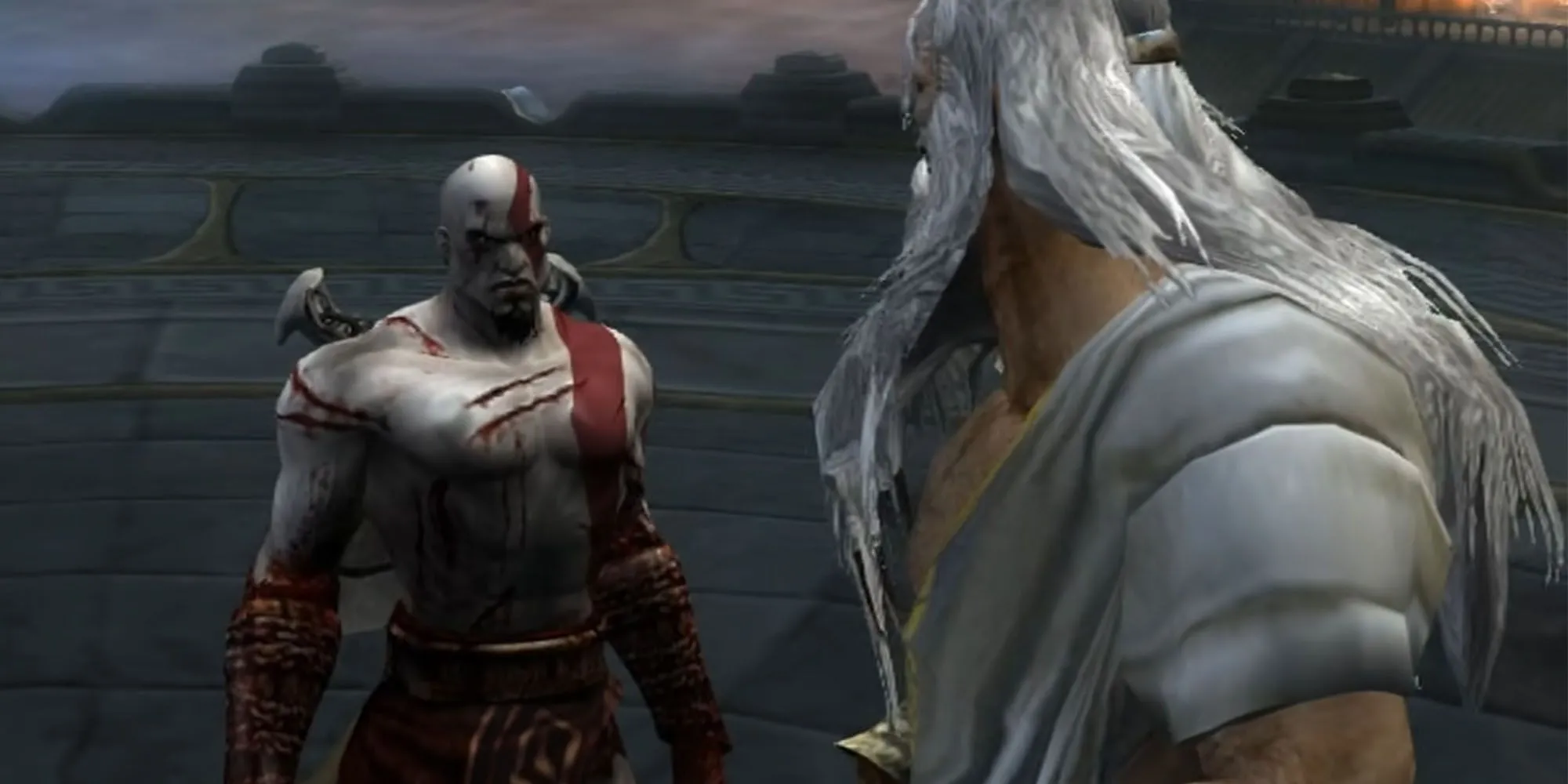Kratos đối mặt với Colossus of Rhodes trong God of War 2 trên PS2