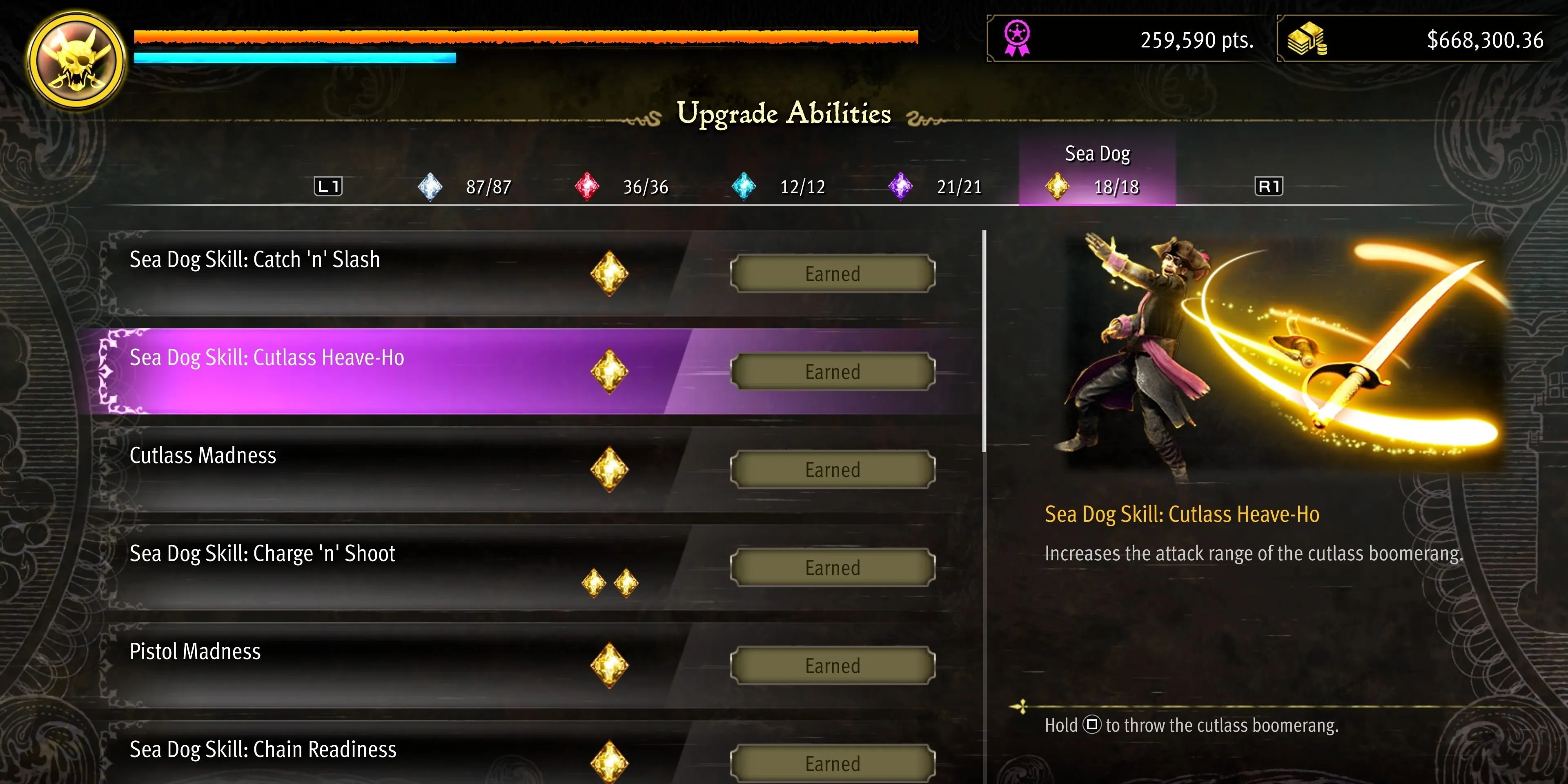 Kỹ năng Cutlass Heave-Ho tăng tầm ném dao găm của Majima trong Pirate Yakuza