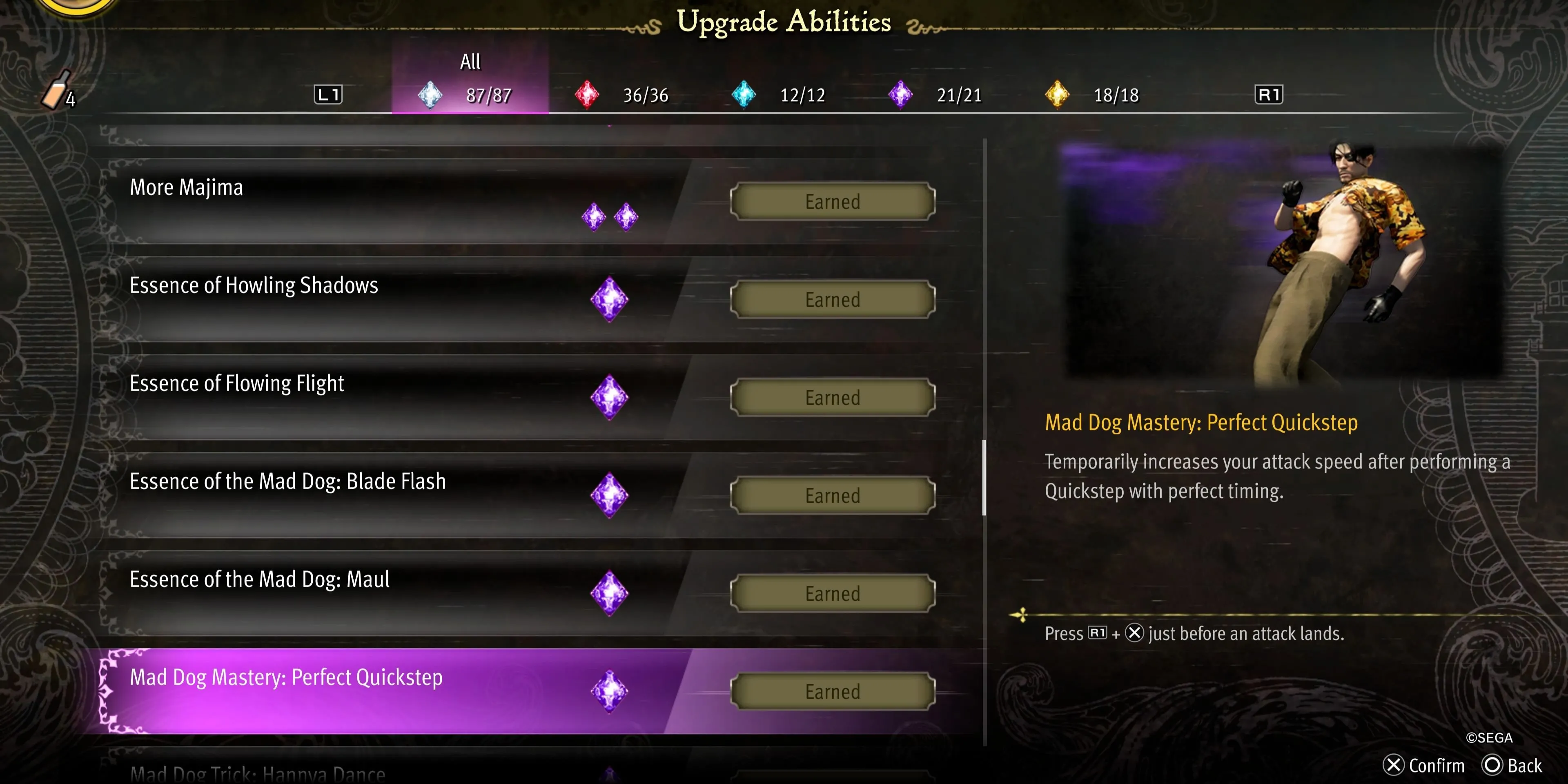 Kỹ năng Perfect Quickstep tăng tốc độ tấn công cho Majima sau khi né hoàn hảo trong Pirate Yakuza