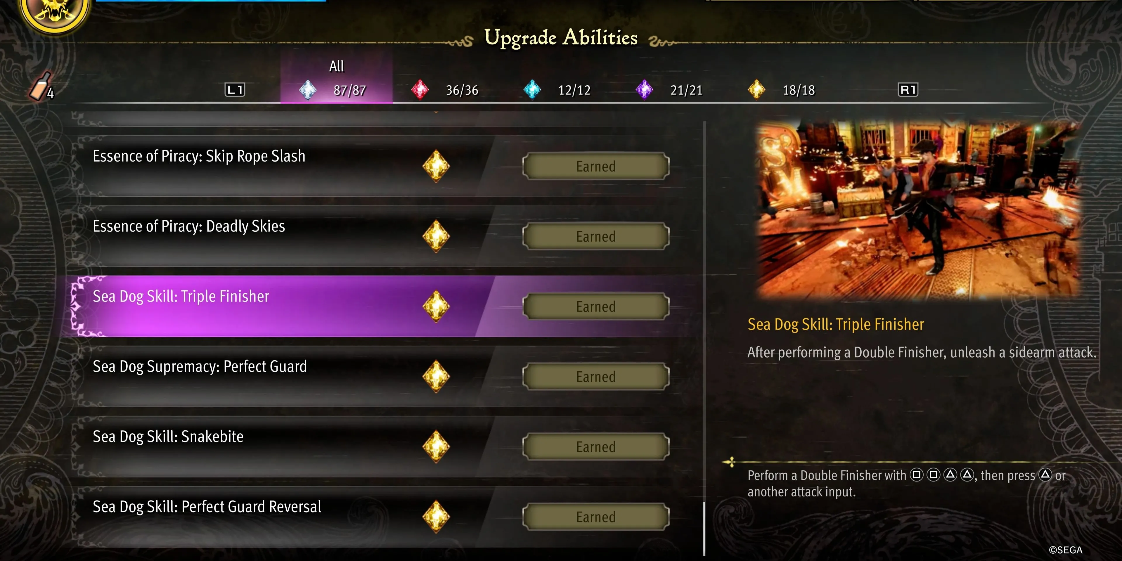 Kỹ năng Triple Finisher tăng cường đòn kết liễu cho Phong Cách Sea Dog của Majima trong Pirate Yakuza