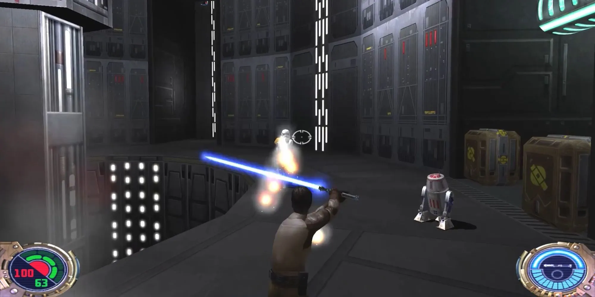 Kyle Katarn chiến đấu với một stormtrooper trong bản demo Star Wars Jedi Knight 2