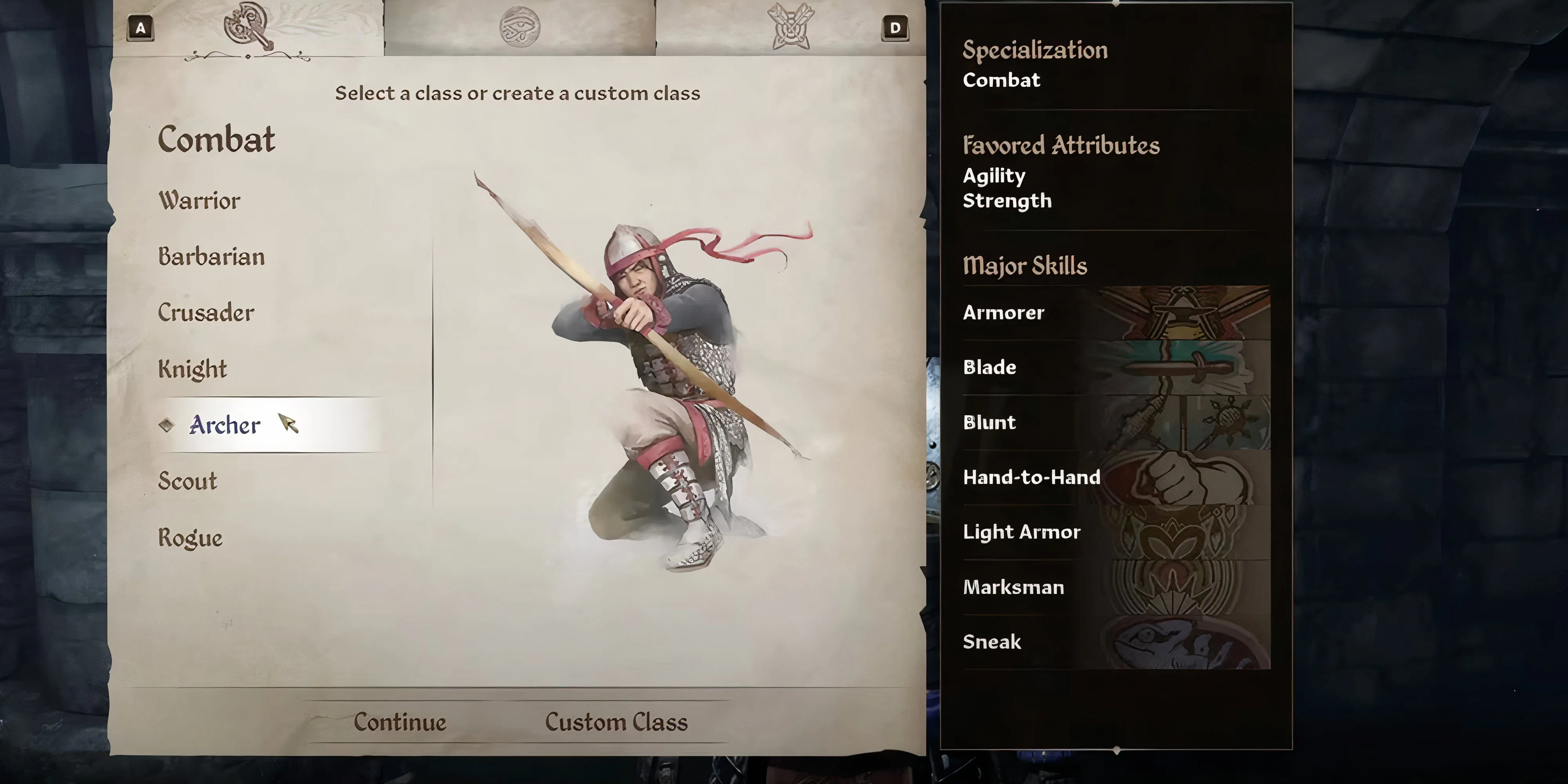 Lựa chọn class Archer khi tạo nhân vật trong Oblivion Remastered
