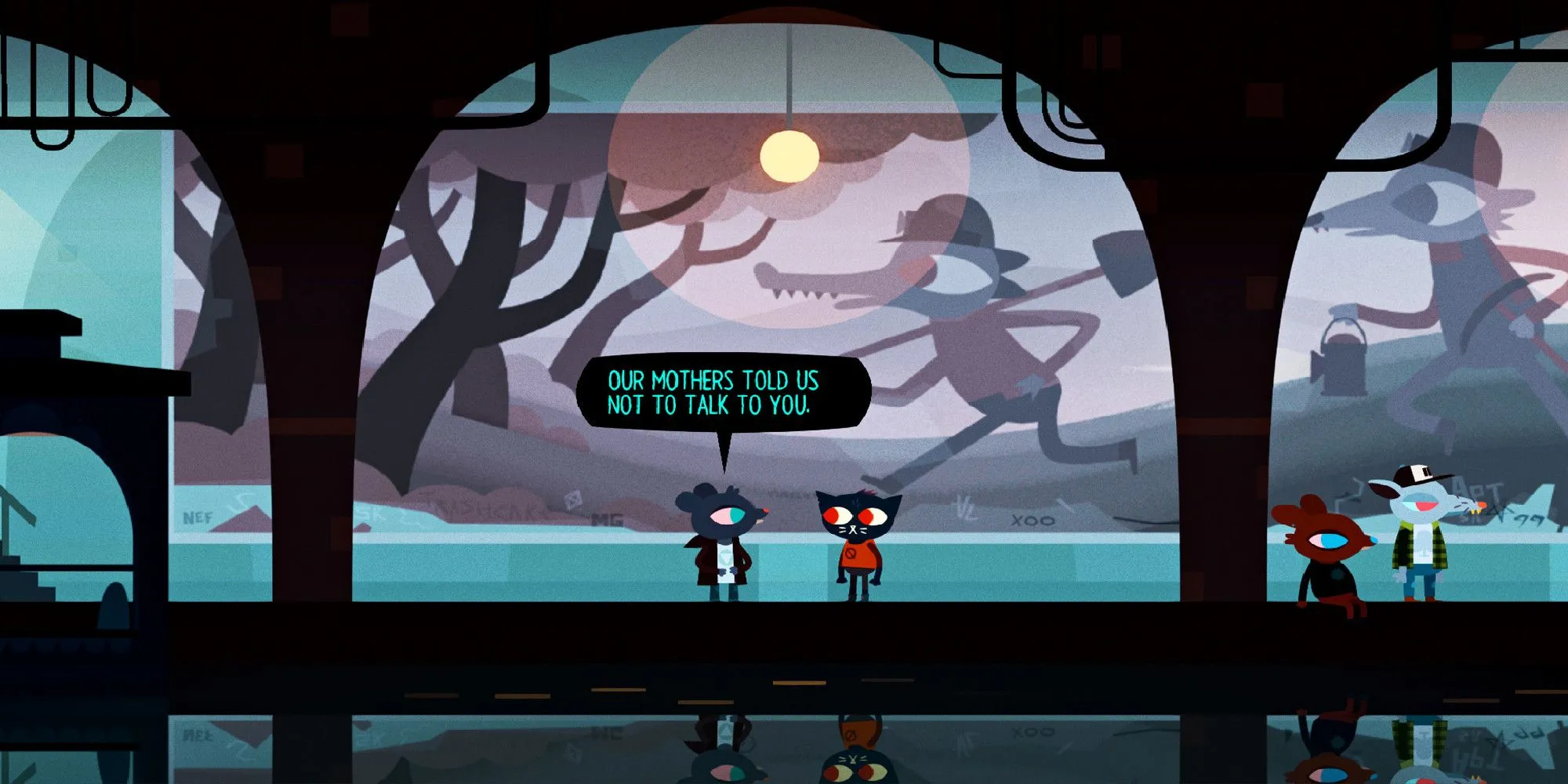 Mae nói chuyện với ai đó ở trạm tàu điện ngầm trong Night in the Woods