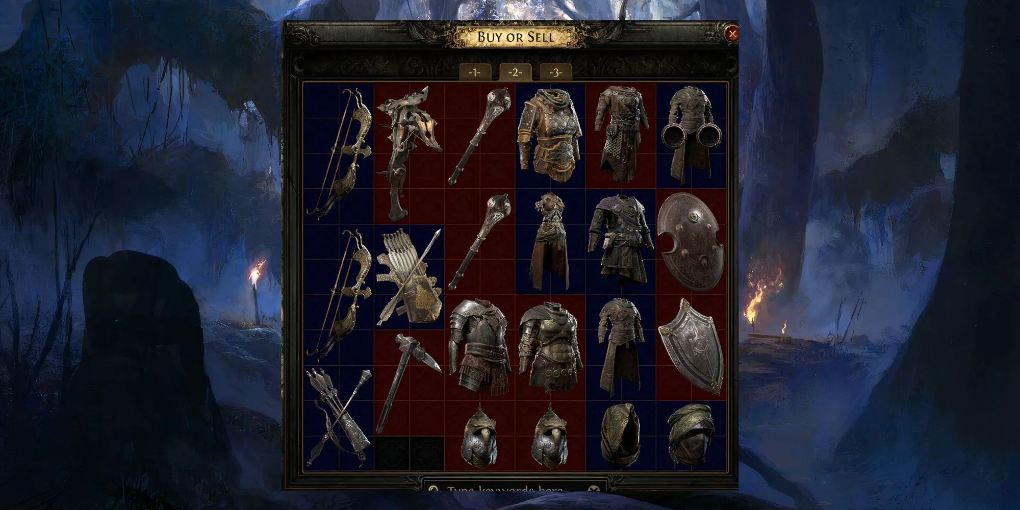 Menu mua bán trang bị trong Path of Exile 2