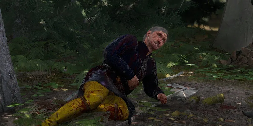 Mikush bị thương nặng nằm dưới đất trong trại cướp, Kingdom Come Deliverance 2
