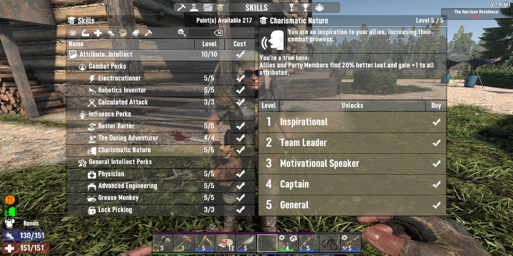 Mô tả kỹ năng Charismatic Nature trong game 7 Days to Die