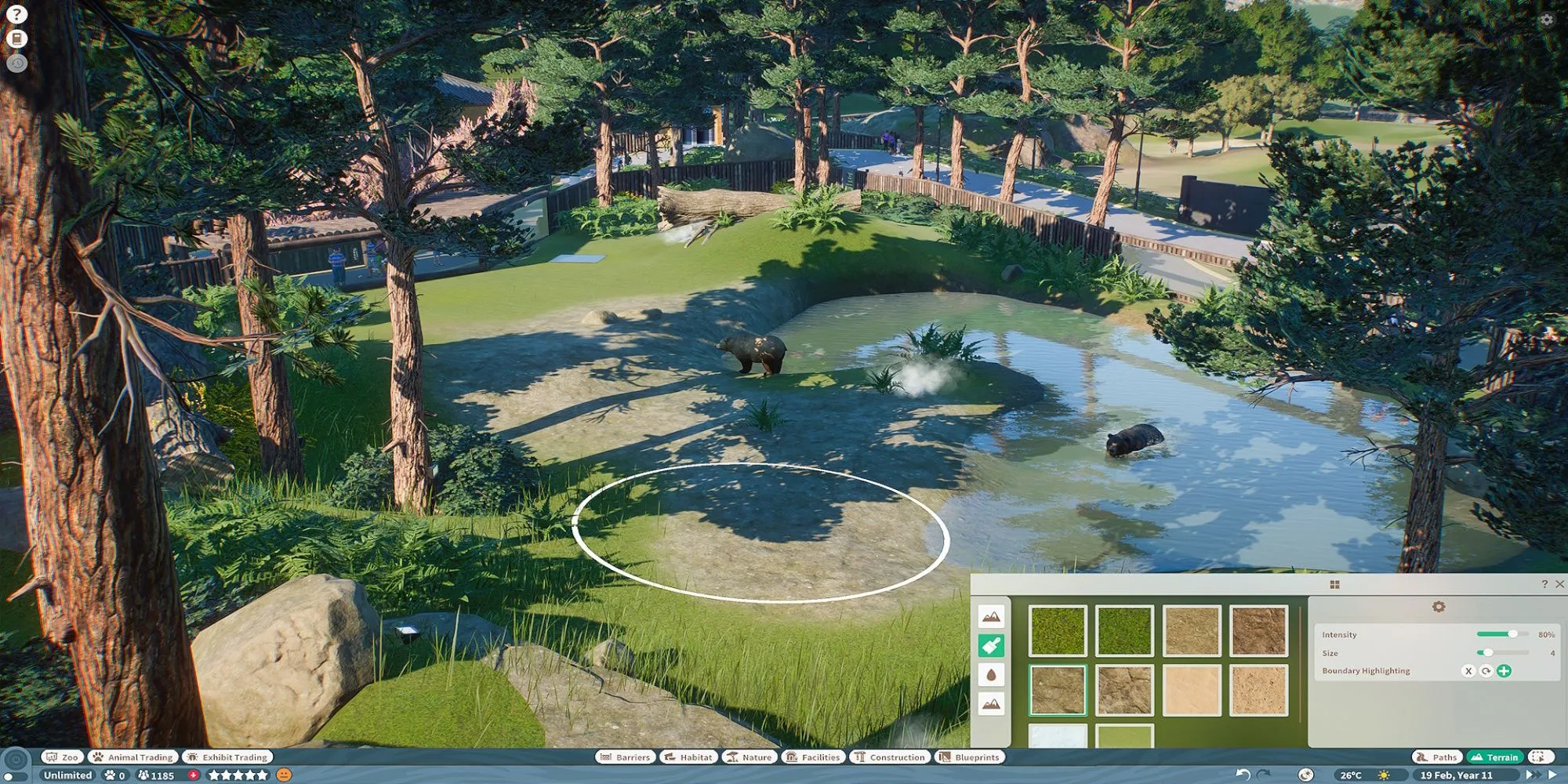 Một góc nhìn tổng quan về khu chuồng trại trong game mô phỏng quản lý Planet Zoo