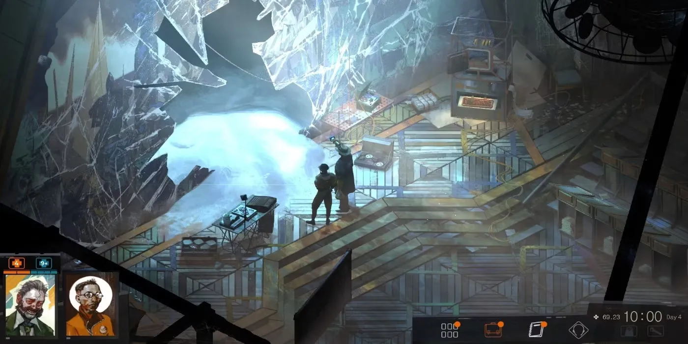 Một hình ảnh gameplay từ trò chơi Disco Elysium với nhân vật chính đang đối thoại