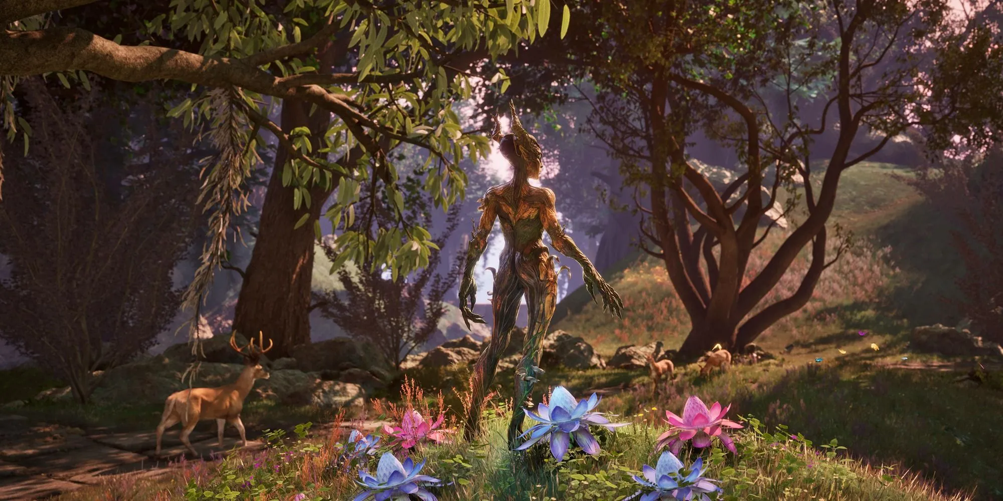 Một NPC trong khu rừng của Oblivion Remastered, minh họa môi trường game