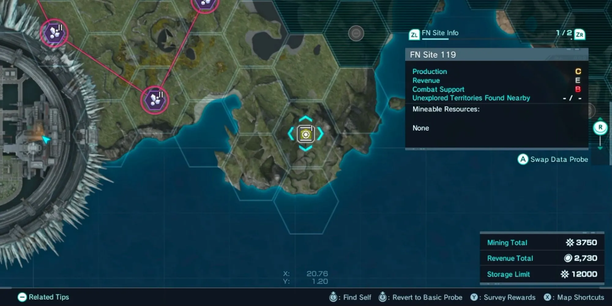 Một Storage Probe đang hoạt động trên hành tinh Mira trong Xenoblade Chronicles X, giúp tăng giới hạn lưu trữ Miranium.