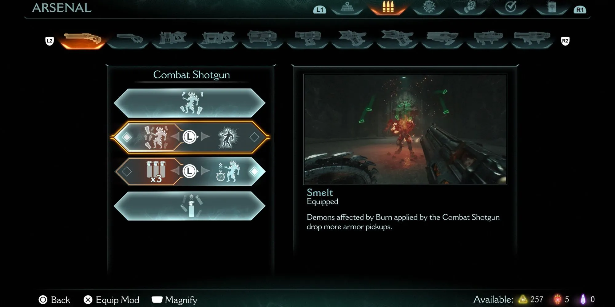 Nâng cấp Smelt cho vũ khí Combat Shotgun trong DOOM The Dark Ages