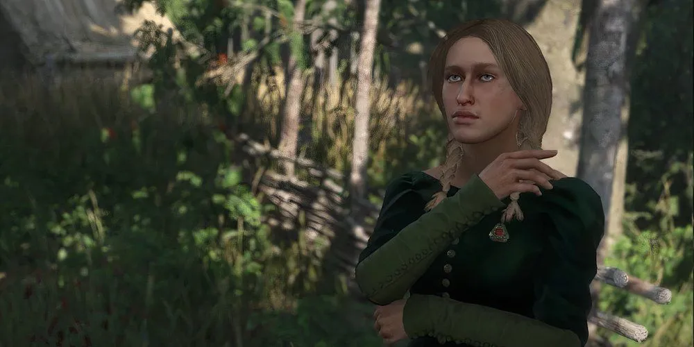 Người phụ nữ Svatava tuyệt vọng và con gái Vendula trong game Kingdom Come Deliverance 2