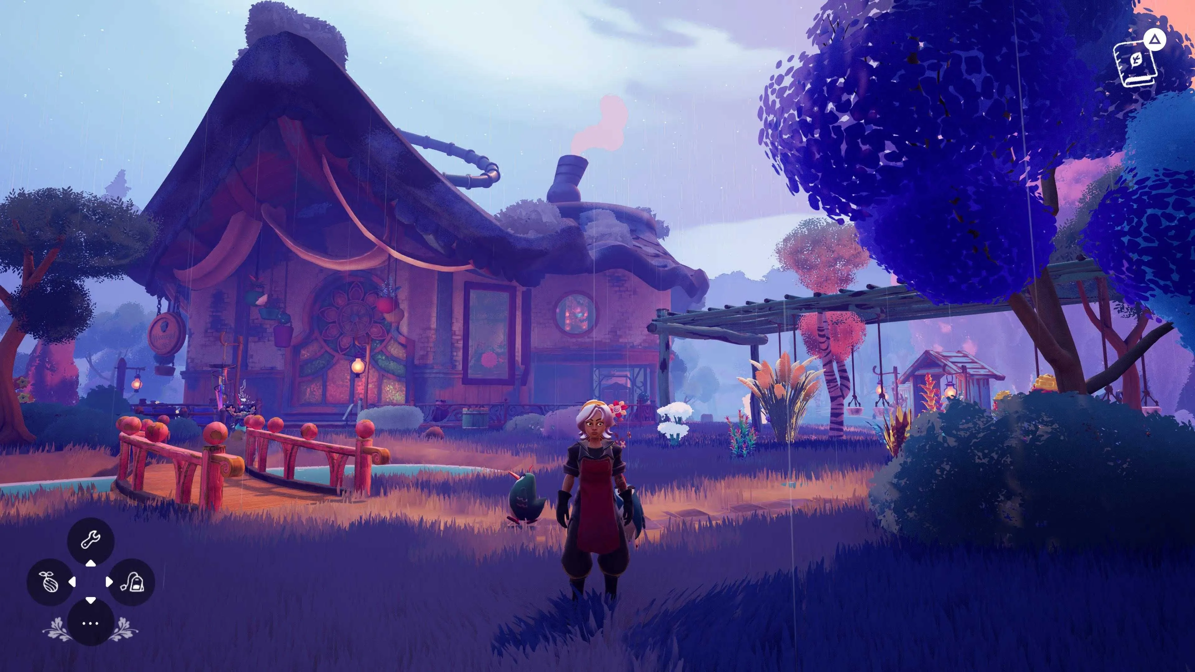 Nhân vật Alta trong game Wanderstop đứng giữa tiệm trà ấm cúng