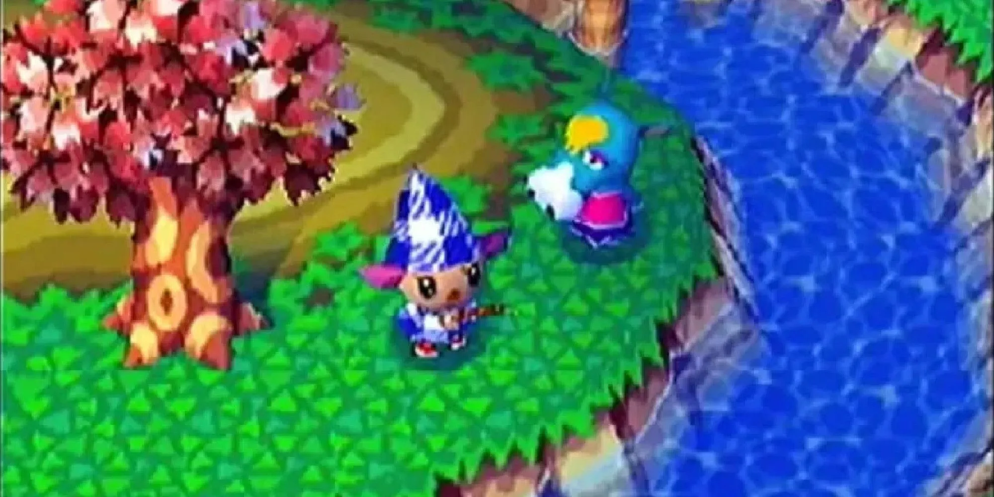 Nhân vật Animal Crossing câu cá cùng một cư dân
