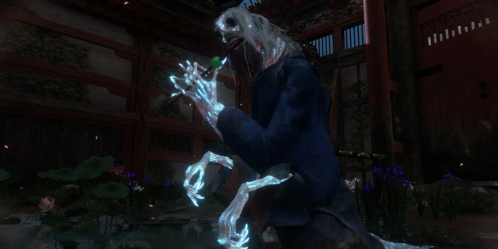 Nhân vật bị ảnh hưởng bởi hiệu ứng Suy Yếu (Enfeeble) trong Sekiro: Shadows Die Twice