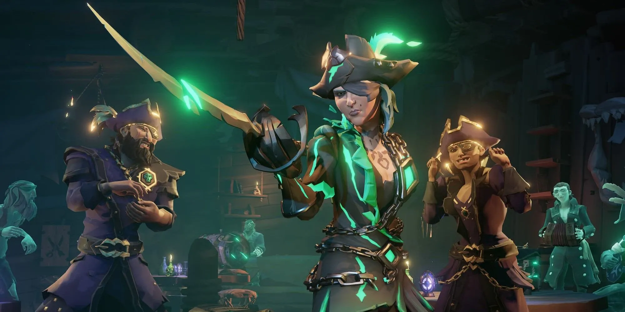 Nhân vật chỉ kiếm trong Sea of Thieves hướng về phía trước