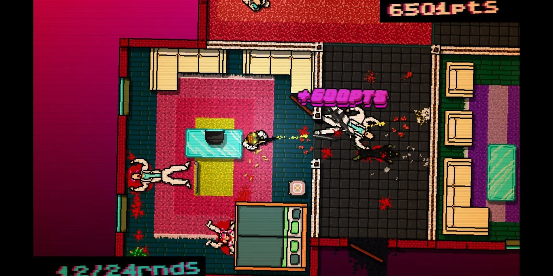 Nhân vật chính bắn hạ kẻ địch trong Hotline Miami