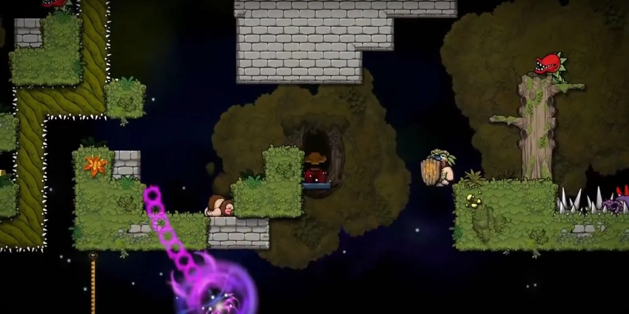 Nhân vật chính đang khám phá một khu vực dưới nước trong Spelunky 2