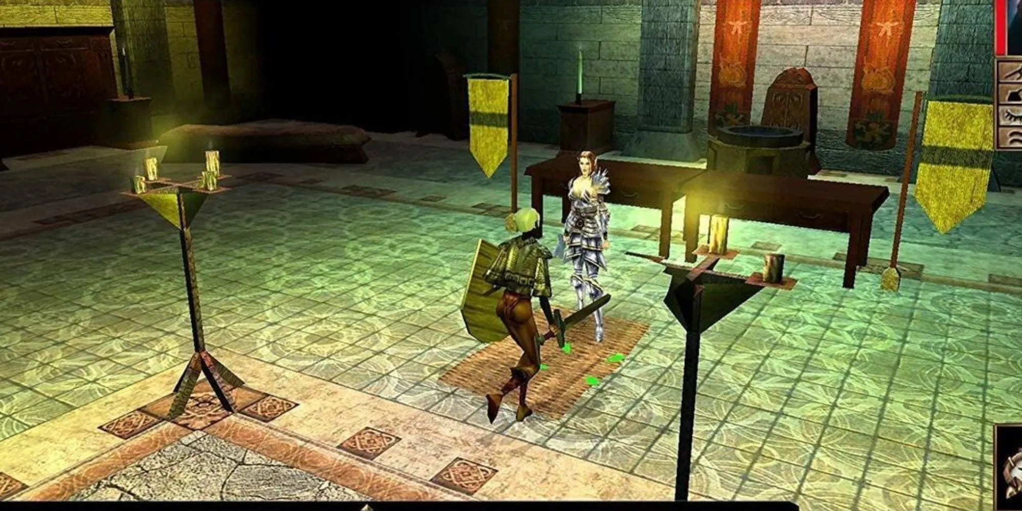 Nhân vật chính trò chuyện với NPC trong phiên bản Enhanced Edition của Neverwinter Nights