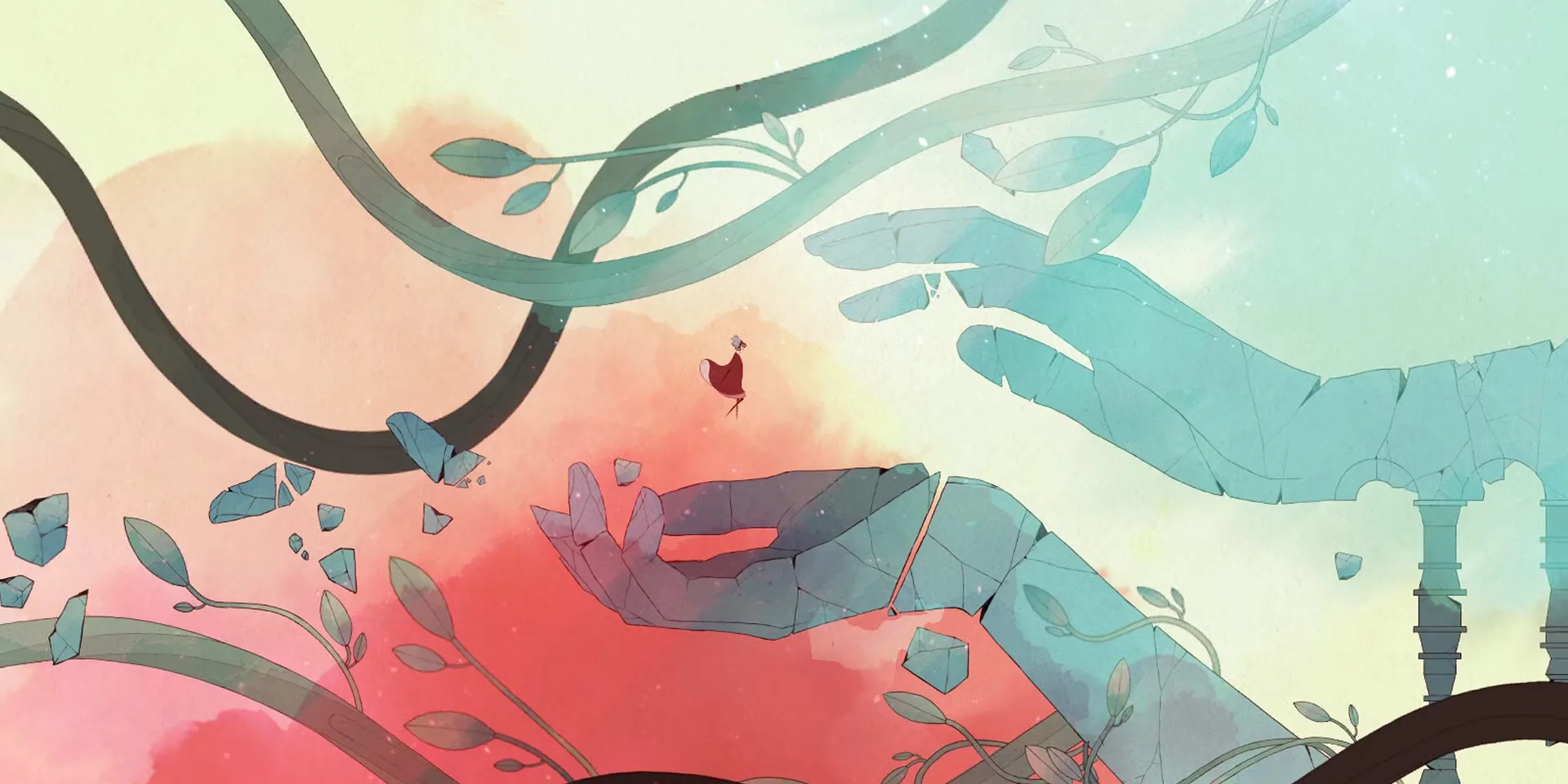 Nhân vật chính trong game GRIS với đồ họa màu nước ấn tượng