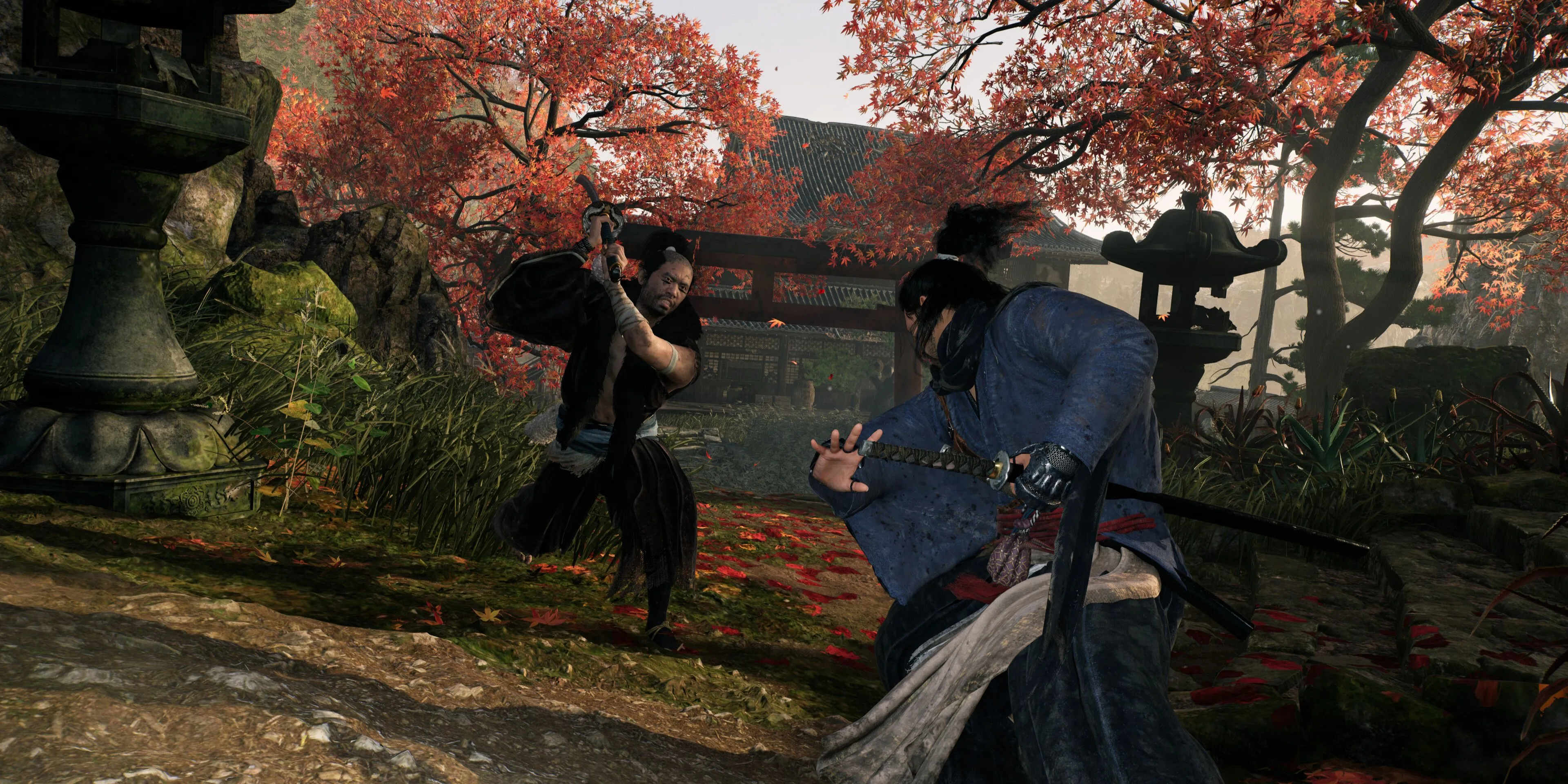 Nhân vật chính trong Rise of the Ronin, một lãng khách samurai, sẵn sàng cho trận chiến trong bối cảnh Nhật Bản loạn lạc