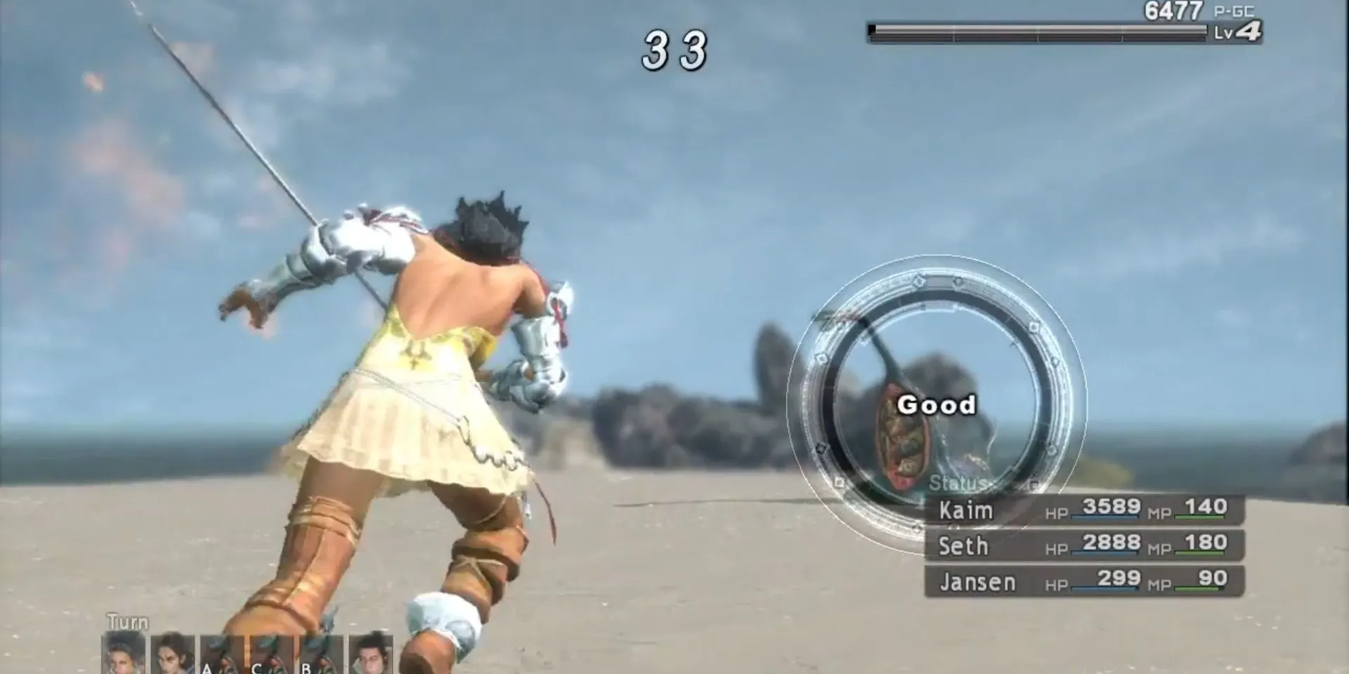Nhân vật Kaim Argonar tấn công quái vật trong trận chiến của game Lost Odyssey