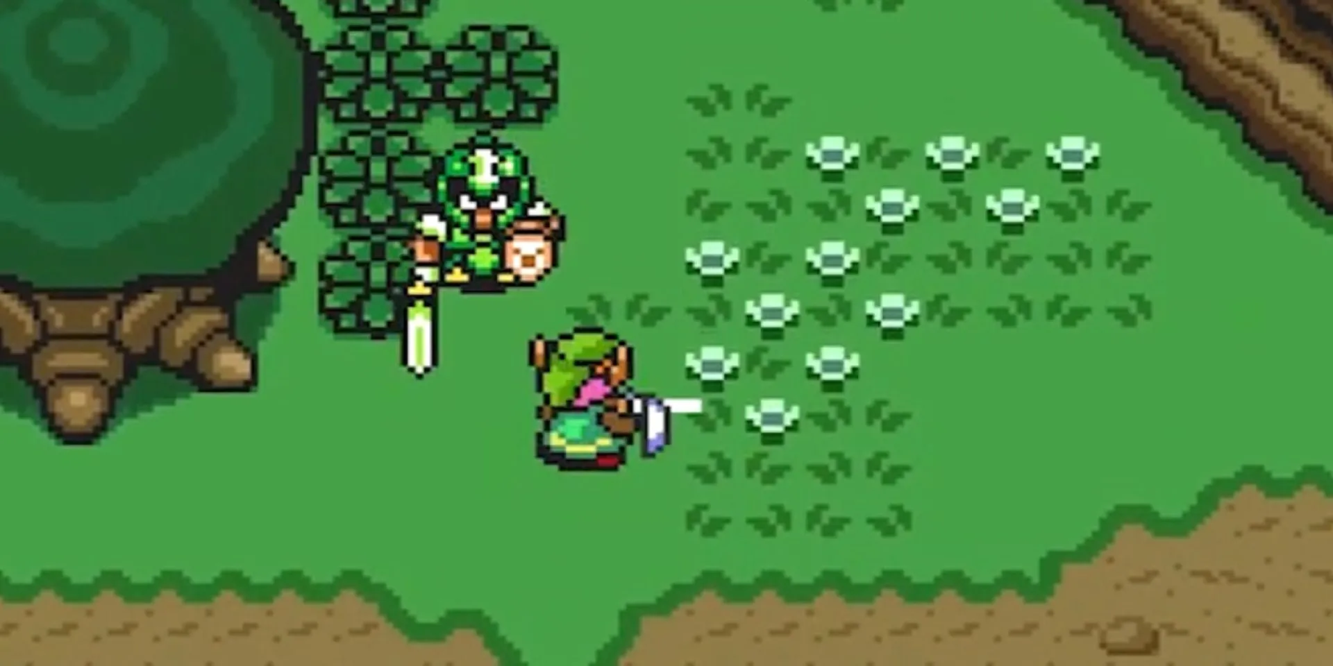 Nhân vật Link chiến đấu với một người lính gác trong The Legend of Zelda: A Link to the Past