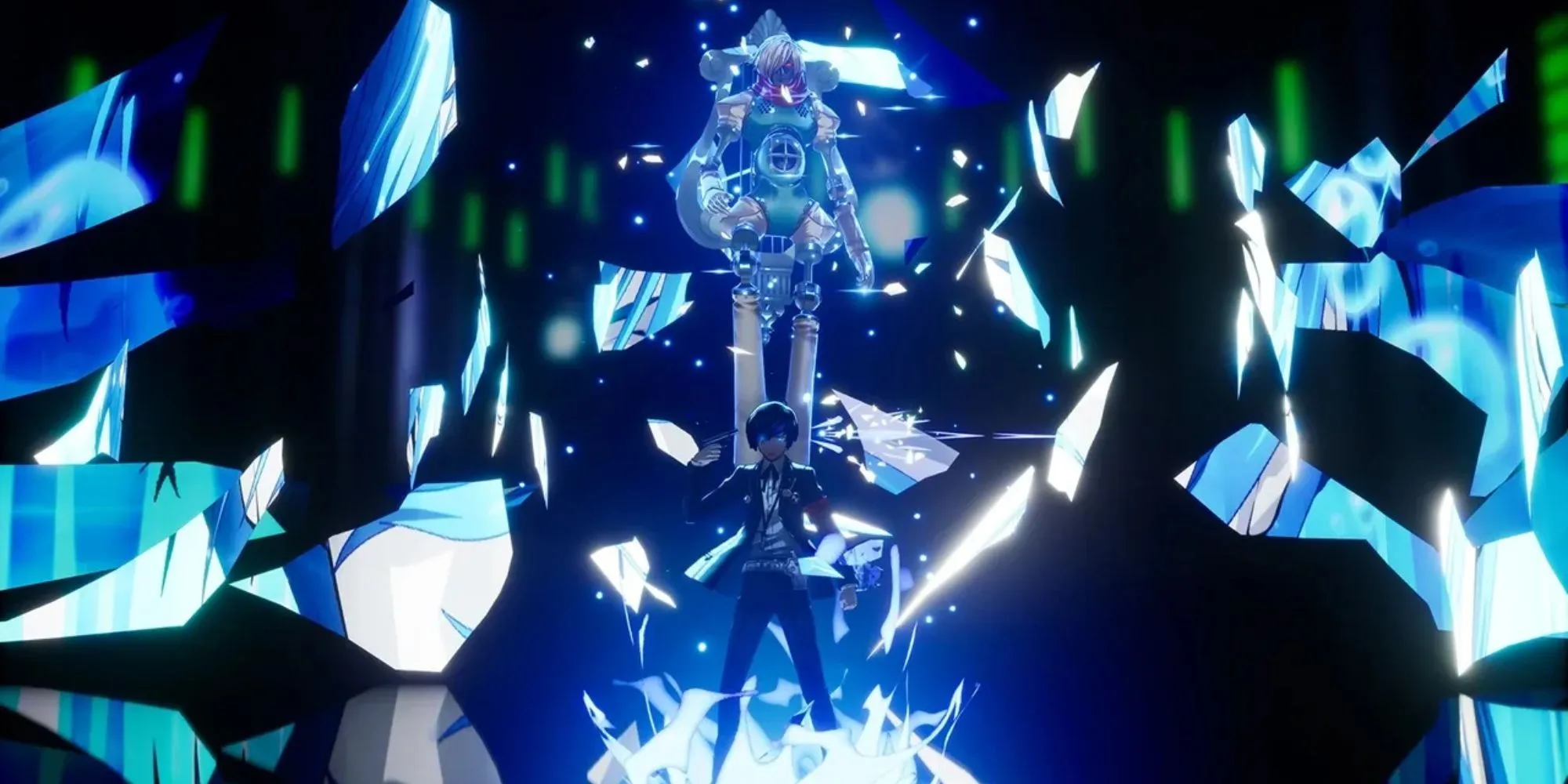 Nhân vật Makoto Yuki từ Persona 3 đang giải phóng Persona của mình trong một phân cảnh chiến đấu đặc trưng.