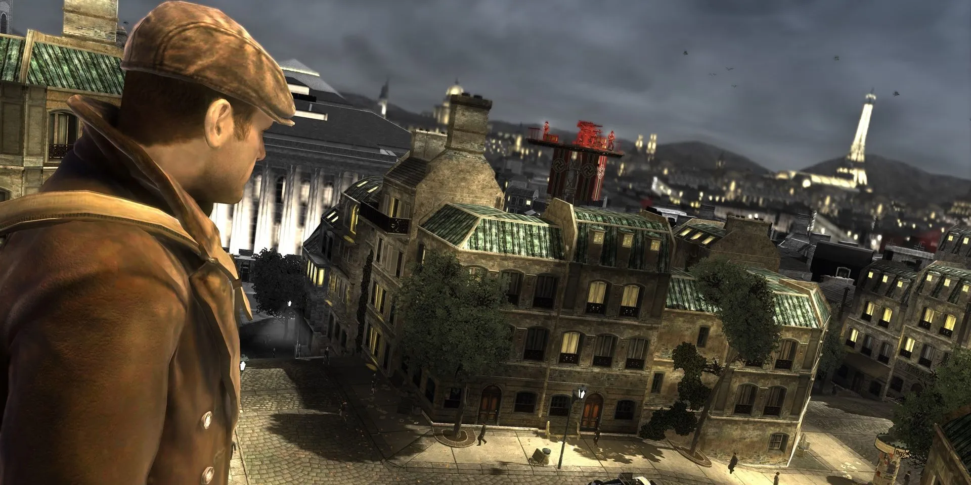 Nhân vật Sean nhìn ra quang cảnh Paris trong game The Saboteur