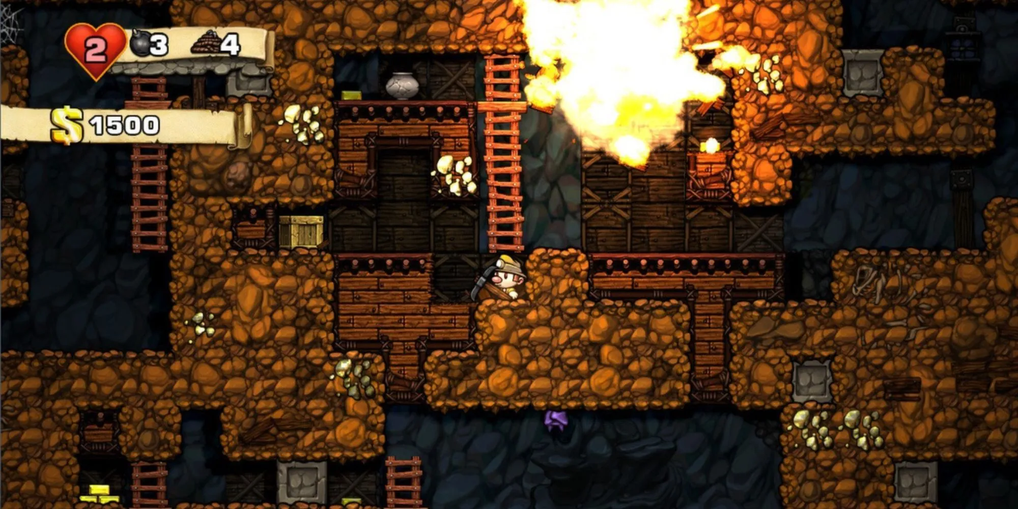 Nhân vật thám hiểm trong Spelunky khám phá hang động đầy cạm bẫy