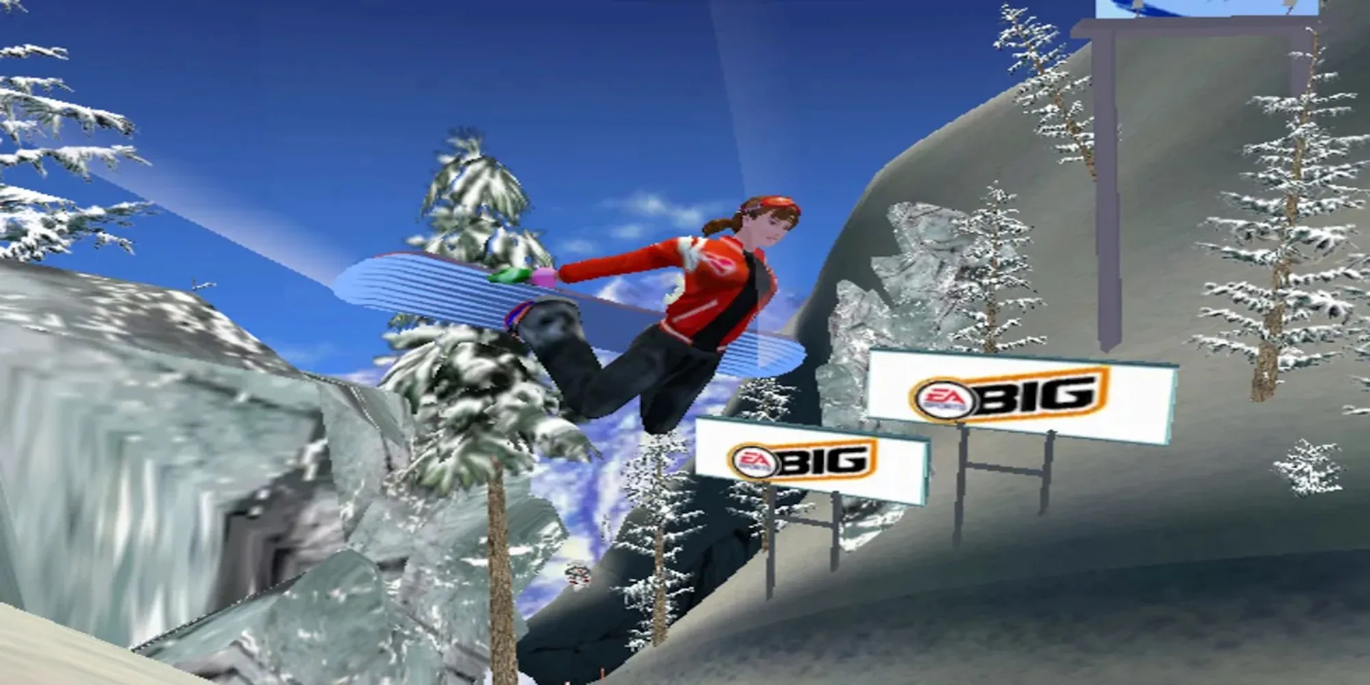 Nhân vật thực hiện kỹ thuật trượt tuyết phức tạp trong game SSX Tricky trên PS2