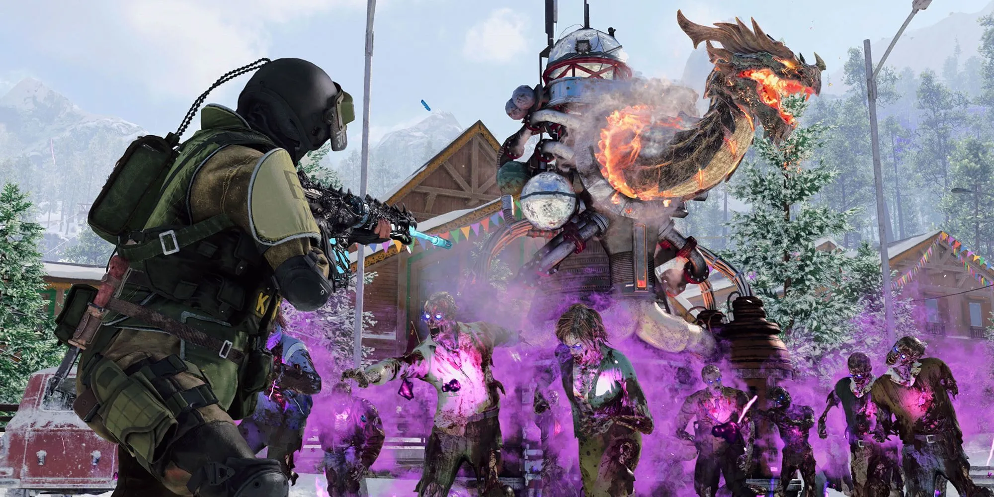 Nhân vật trong Call of Duty Black Ops Cold War Zombies chiến đấu chống lại đám zombie đông đảo