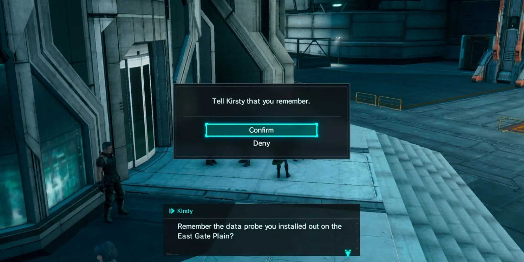 Nhân vật trong Xenoblade Chronicles X đang đối mặt với một lựa chọn hội thoại quan trọng ảnh hưởng đến mối quan hệ.