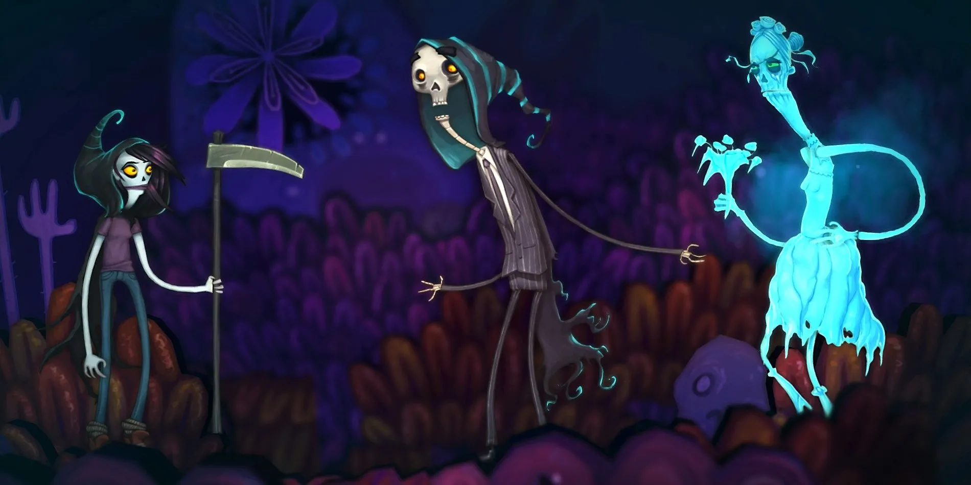 Penny trò chuyện với Thần Chết trong game platformer Flipping Death