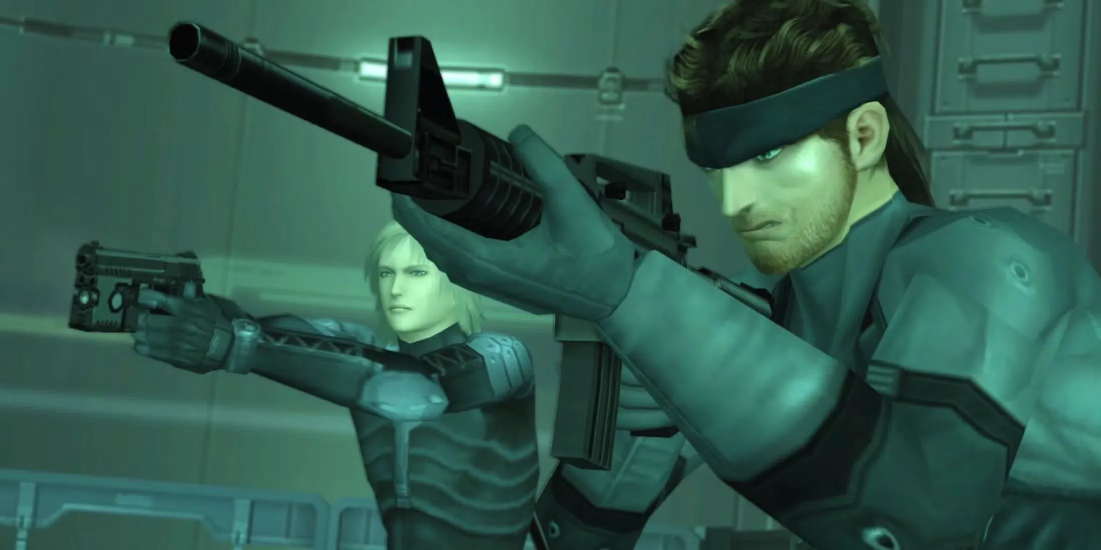 Poster chính thức của Metal Gear Solid 2: Sons of Liberty với Raiden và Solid Snake
