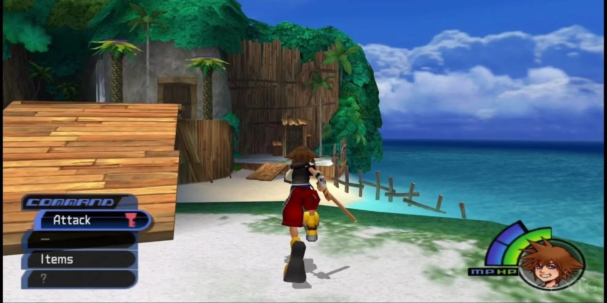 Poster game Kingdom Hearts trên PS2 với các nhân vật Sora, Donald, Goofy và Riku