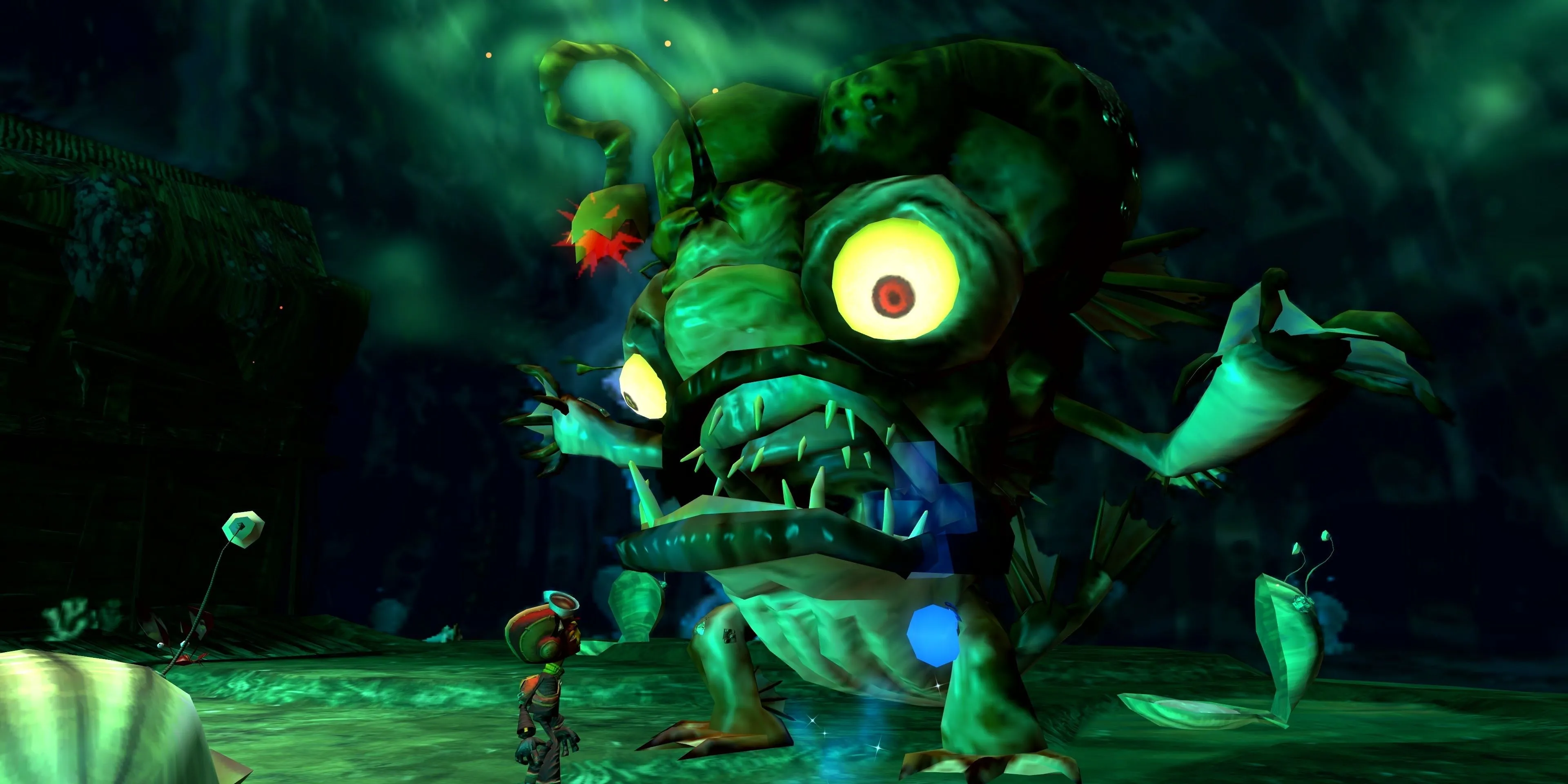 Raz trò chuyện với Linda the Lungfish trong thế giới tâm trí của Psychonauts