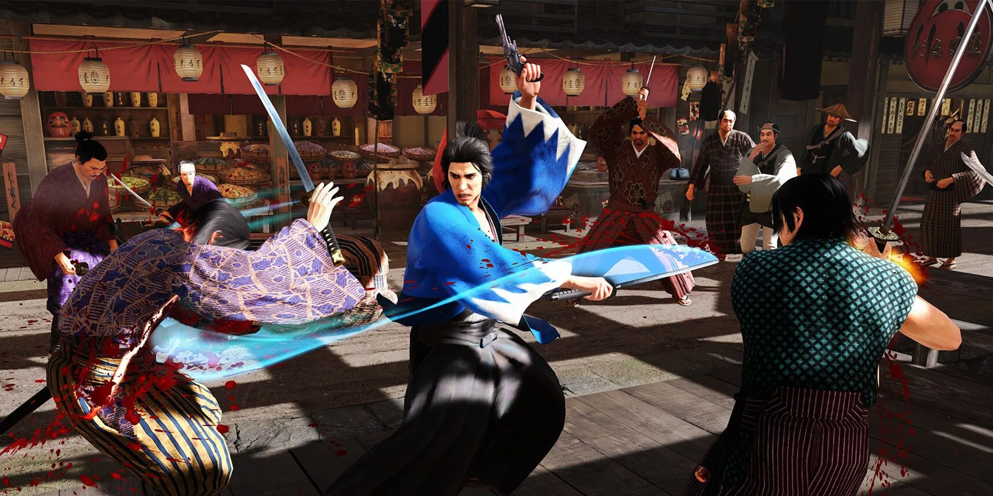 Sakamoto Ryoma trong Like a Dragon: Ishin! sử dụng kiếm và súng, thể hiện cơ chế chiến đấu đa dạng của game