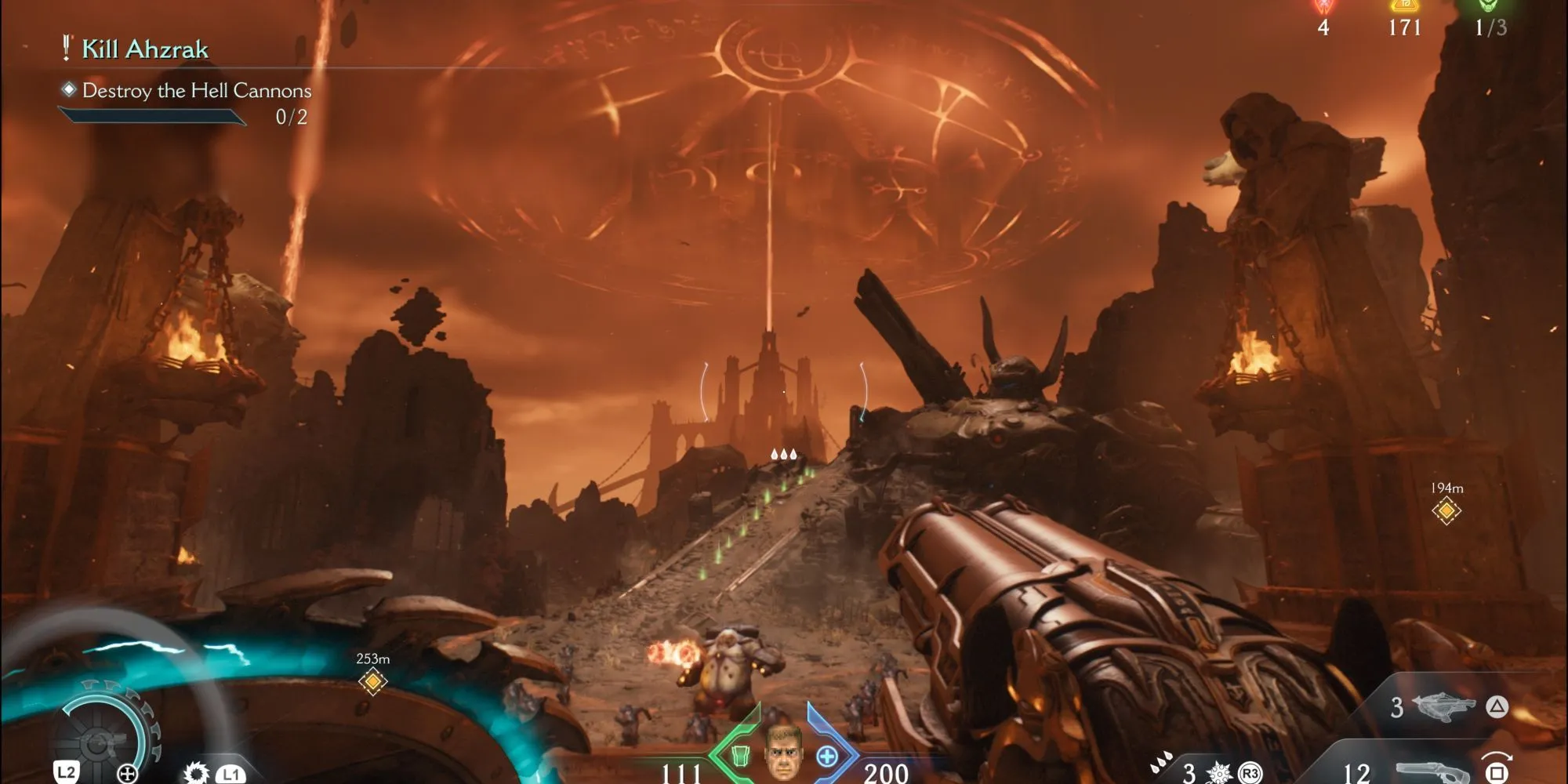 Screenshot cảnh chiến đấu tại Hell trong chương 10 The Forsaken Plane của Doom: The Dark Ages