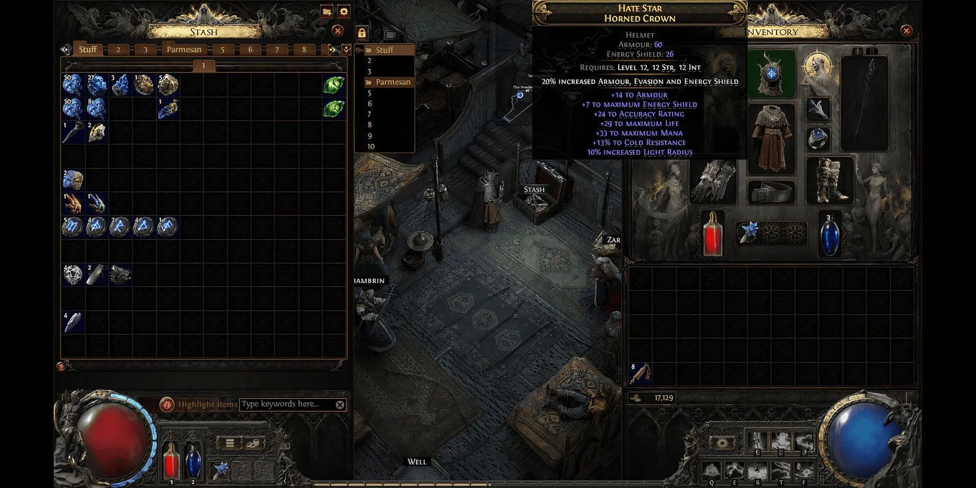 Screenshot menu kho đồ của người chơi trong Path of Exile 2