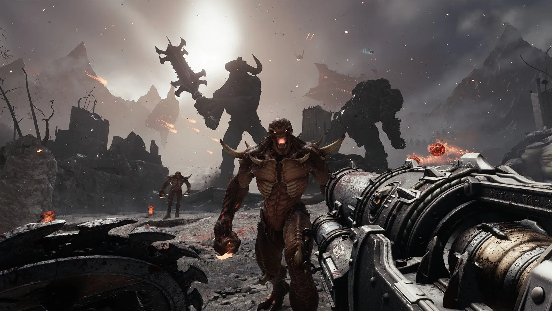 Sử dụng khiên để đỡ đòn hoặc thực hiện parry trong gameplay DOOM The Dark Ages