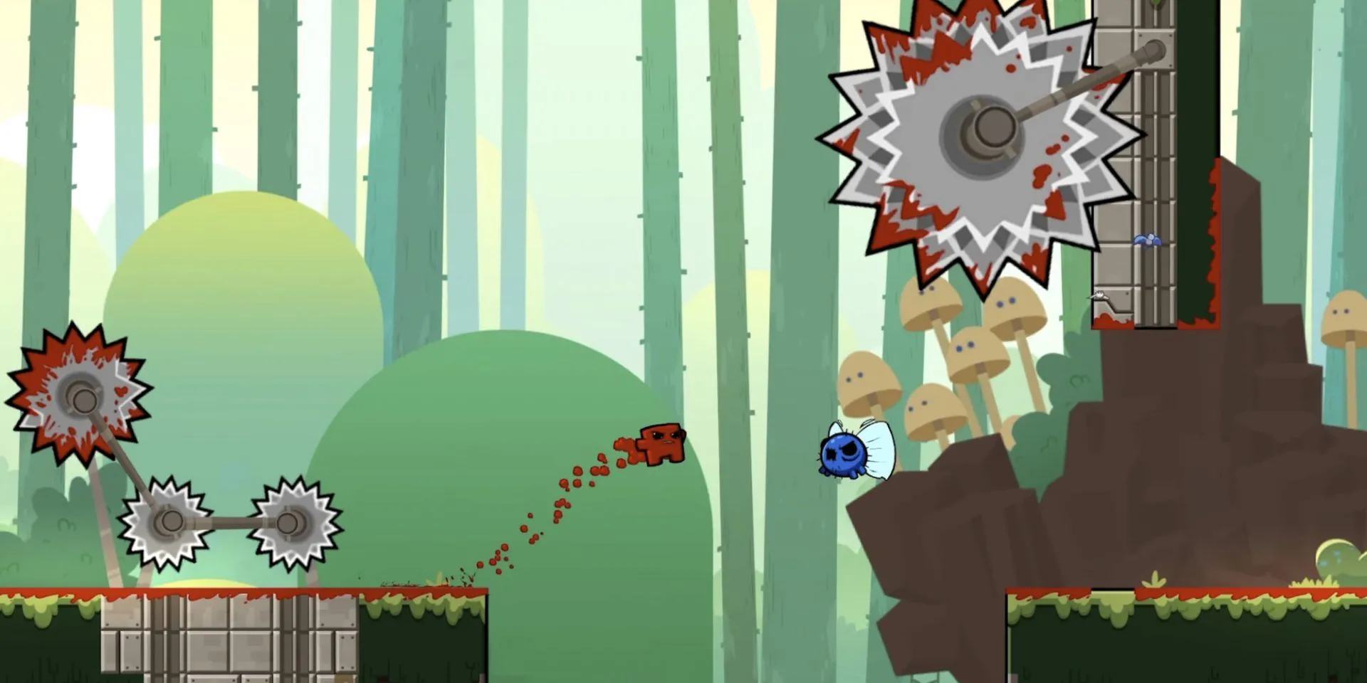 Super Meat Boy né tránh cưa máy trong một màn chơi platformer cực khó