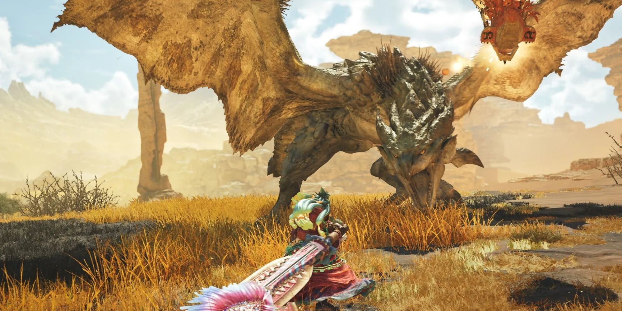 Thợ săn giao chiến với Rathian trong Monster Hunter Wilds, minh họa gameplay