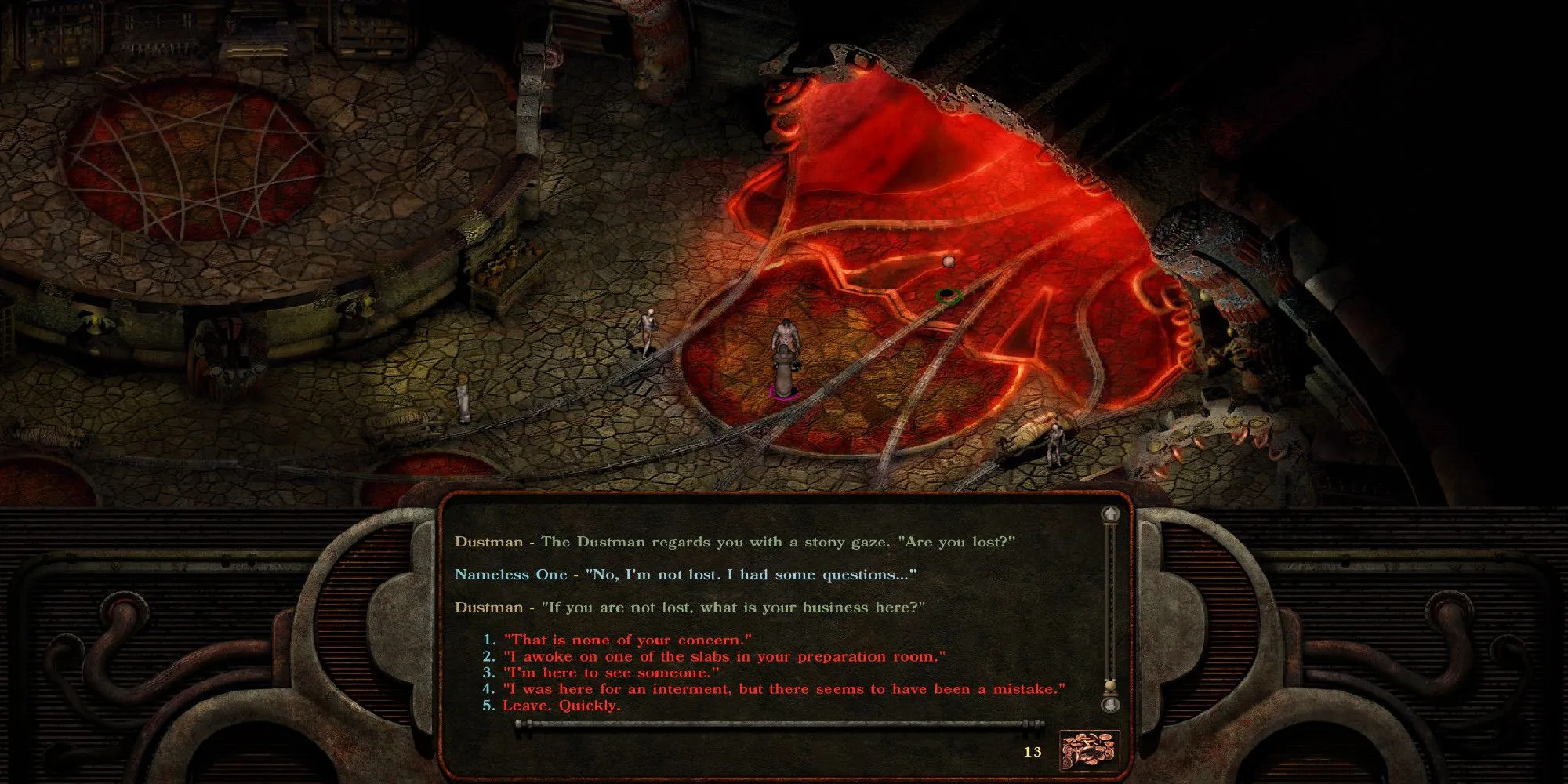 TNO nói chuyện với một người đàn ông trong Planescape Torment