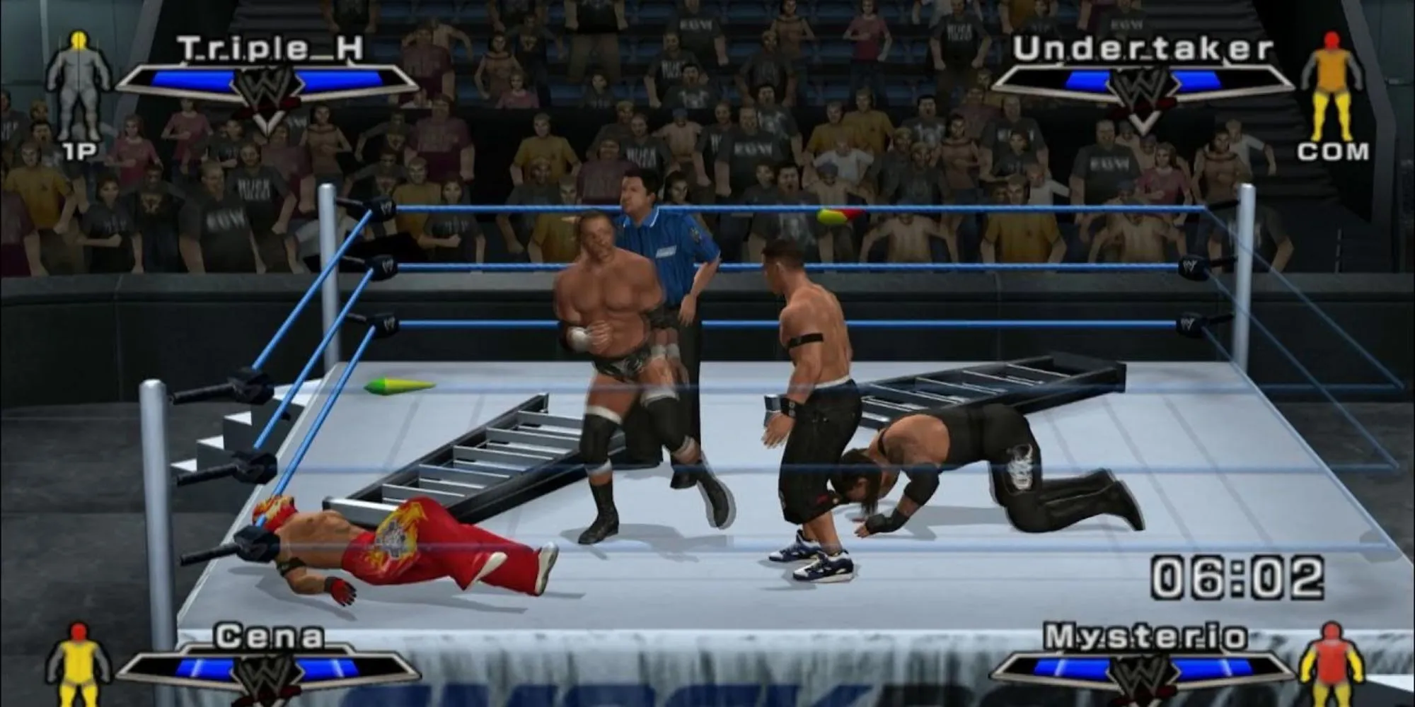 Trận đấu đô vật kịch tính trong WWE Smackdown Vs Raw 2007 với nhạc nền rock mạnh mẽ
