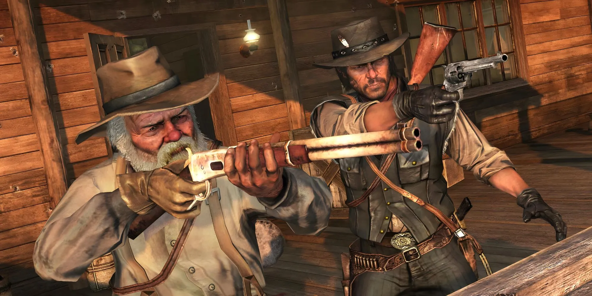 Uncle và John Marston tại trang trại ở cuối game Red Dead Redemption.